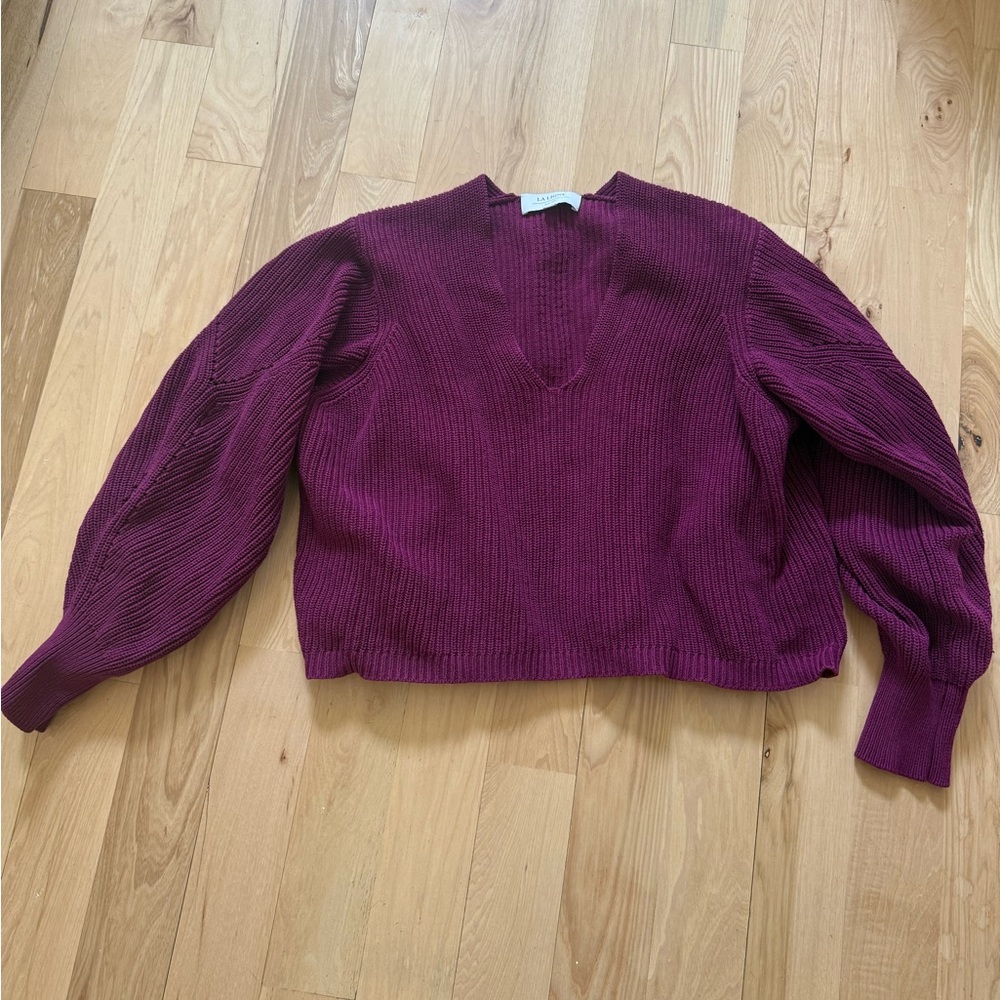 La Ligne Deep V-Neck Sweater in Rich Burgundy/Plum Size L